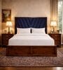 Myra Vertex Queen Size Upholsetered Bed In Royal Blue Colour With Box Storage