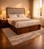 Myra Vertex Queen Size Upholsetered Bed In Mist Grey Colour With Hydraulic Storage