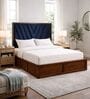 Myra Vertex Queen Size Upholsetered Bed In Royal Blue Colour With Hydraulic Storage