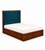 Myra Vertex Queen Size Upholsetered Bed In Teal Green Colour With Box Storage