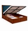 Myra Vertex Queen Size Upholsetered Bed In Teal Green Colour With Hydraulic Storage