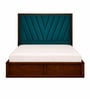 Myra Vertex Queen Size Upholsetered Bed In Teal Green Colour With Box Storage