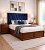 Myra Vertex Queen Size Upholsetered Bed In Royal Blue Colour With Box Storage