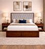 Myra Vertex Queen Size Upholsetered Bed In Mist Grey Colour With Box Storage