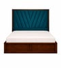 Myra Vertex Queen Size Upholsetered Bed In Teal Green Colour With Hydraulic Storage