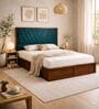 Myra Vertex Queen Size Upholsetered Bed In Teal Green Colour With Box Storage