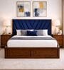 Myra Vertex Queen Size Upholsetered Bed In Royal Blue Colour With Box Storage