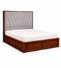 Myra Vertex Queen Size Upholsetered Bed In Mist Grey Colour With Hydraulic Storage