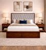 Myra Vertex Queen Size Upholsetered Bed In Mist Grey Colour With Hydraulic Storage
