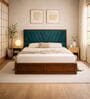 Myra Vertex Queen Size Upholsetered Bed In Teal Green Colour With Box Storage