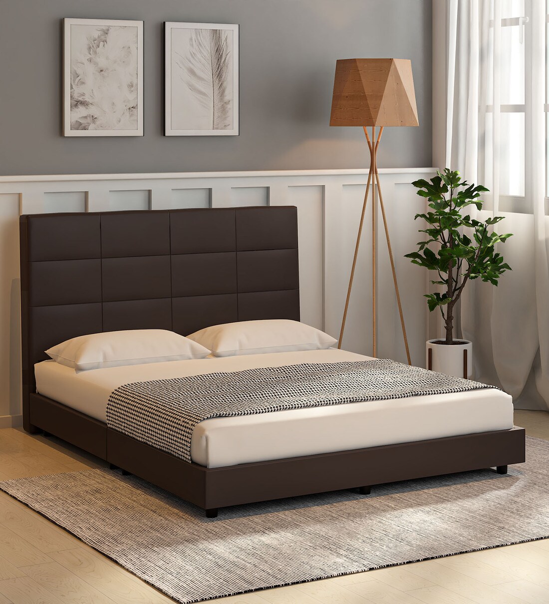 Buy Nahoko Upholstered Queen Size Bed in Dark Brown Finish at 29% OFF ...