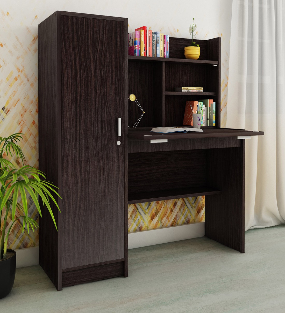 Buy Nakamura Study Table With Hutch Cabinet In Wenge Finish By Mintwud   Nakamura Study Table With Cabinet In Wenge Finish By Mintwud Nakamura Study Table With Cabinet In We Ztx3p2 