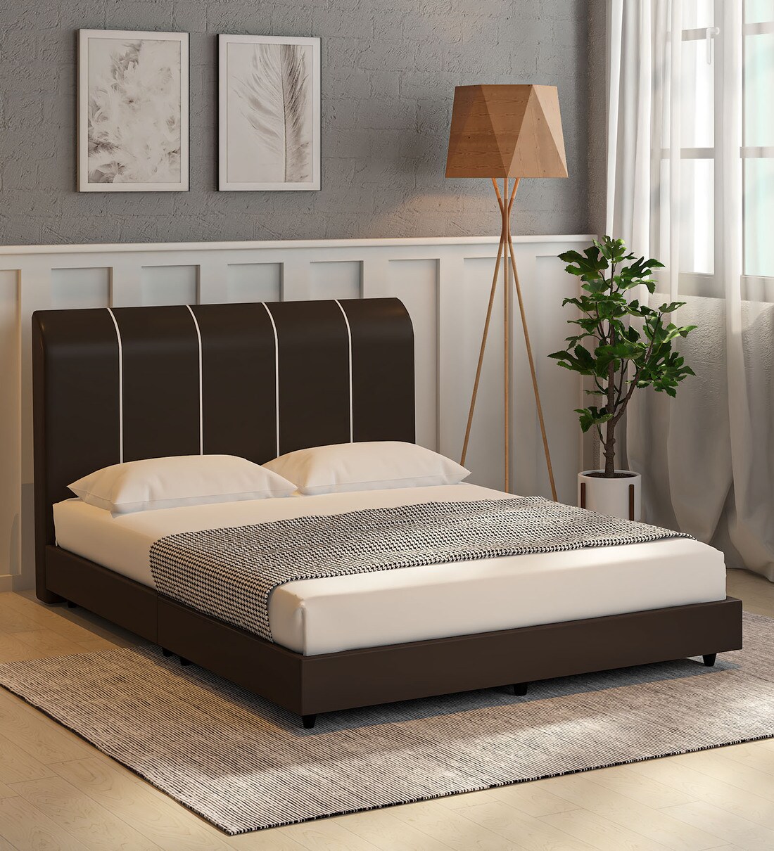 Buy Nanako Upholstered Queen Size Bed in Dark Brown Finish at 29 OFF by Mintwud from Pepperfry