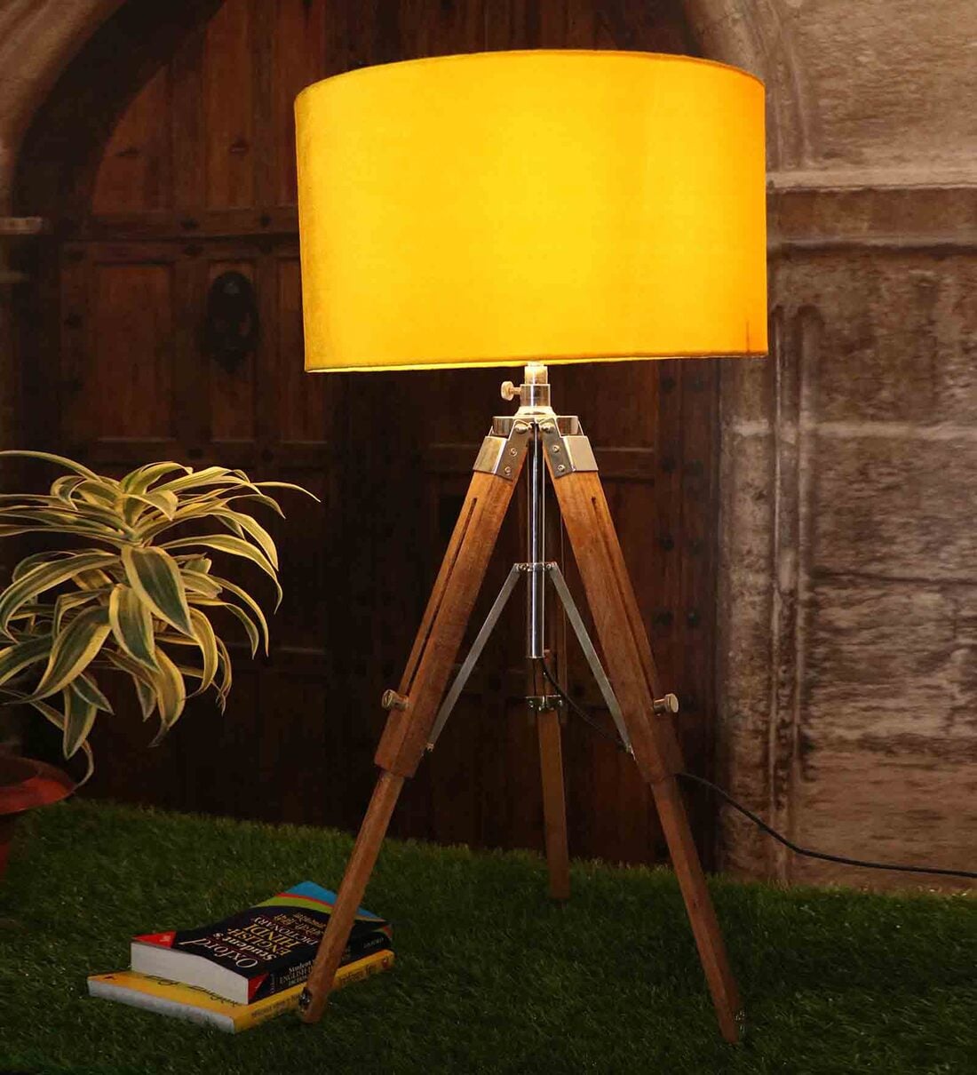 Buy Natural Stand Tripod Table Lamp With Drum Shaped Canary Colour