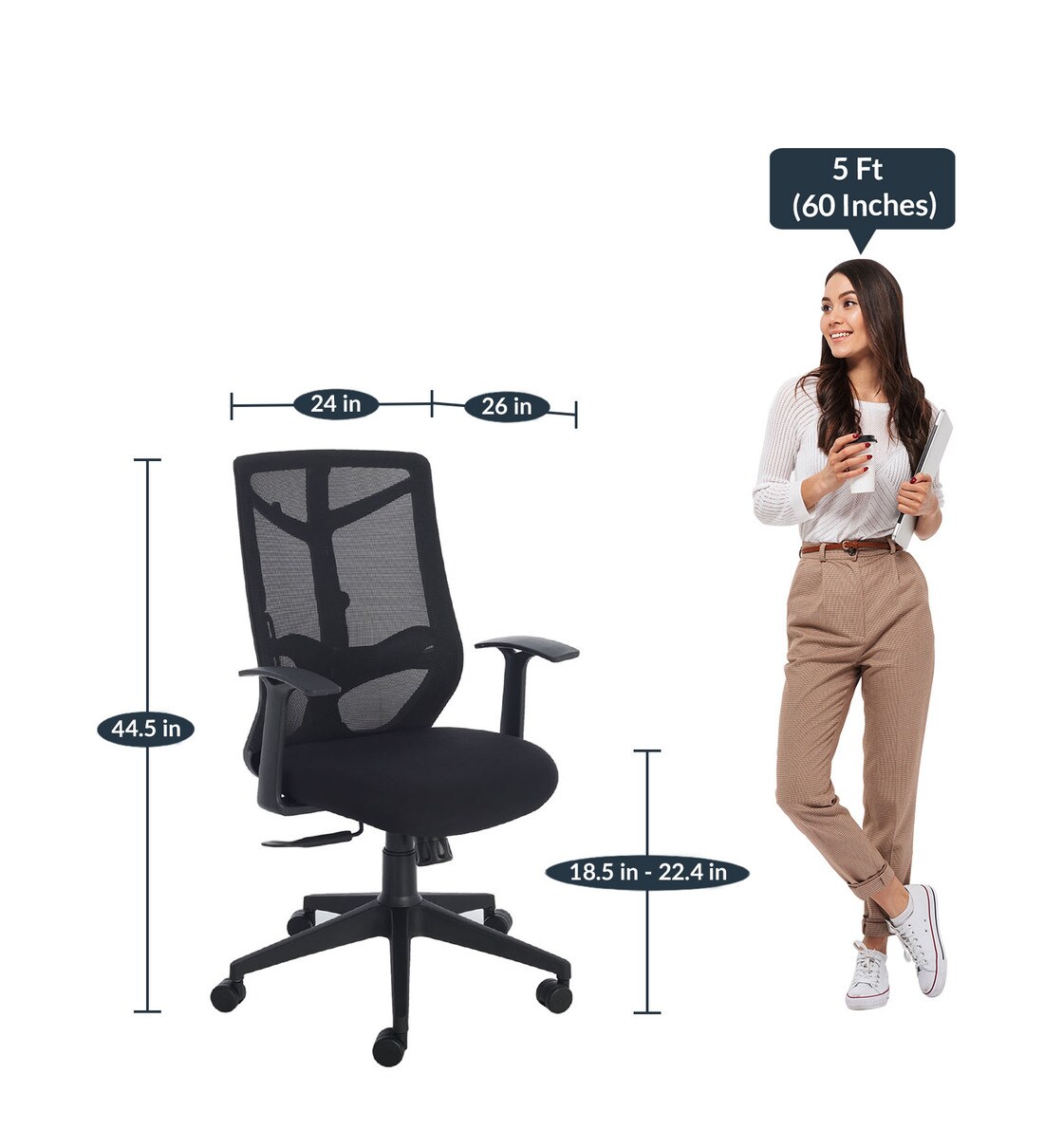 Buy Nature Standard High Back Ergonomic Chair in Black Colour by Durian Online High Back