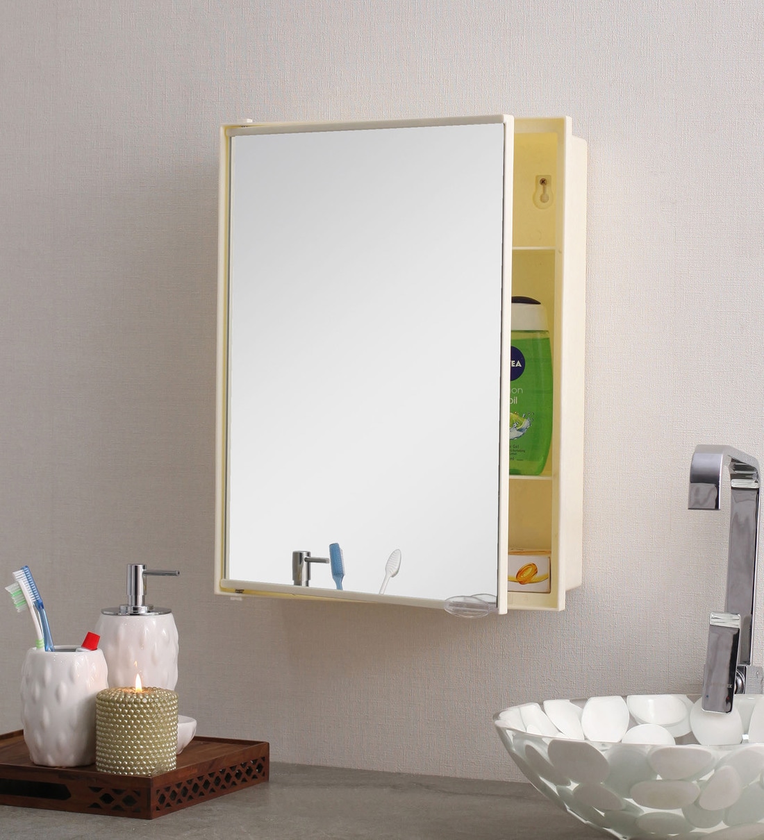 Buy Acrylic Ivory 6 Compartment Bathroom With Mirror (L 15, W