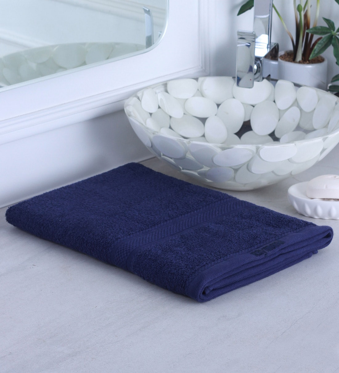 Buy Blue Solid 370 GSM Cotton Bath Towel By Raymond Home Online Solid Colour Bath Towels