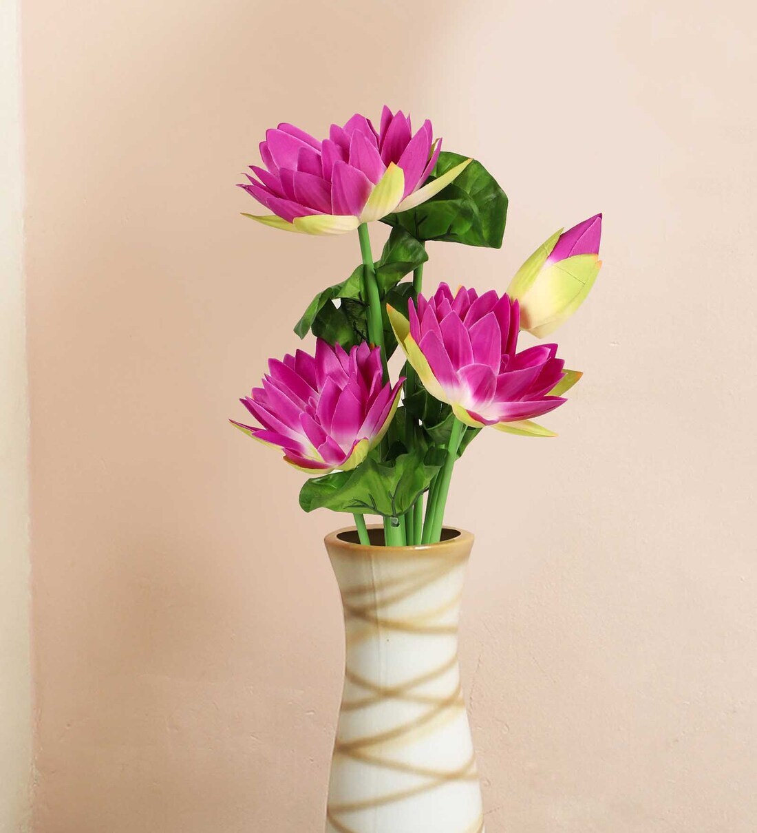 Buy Pink Polyester Artificial Lotus Flower by Tied Ribbons Online