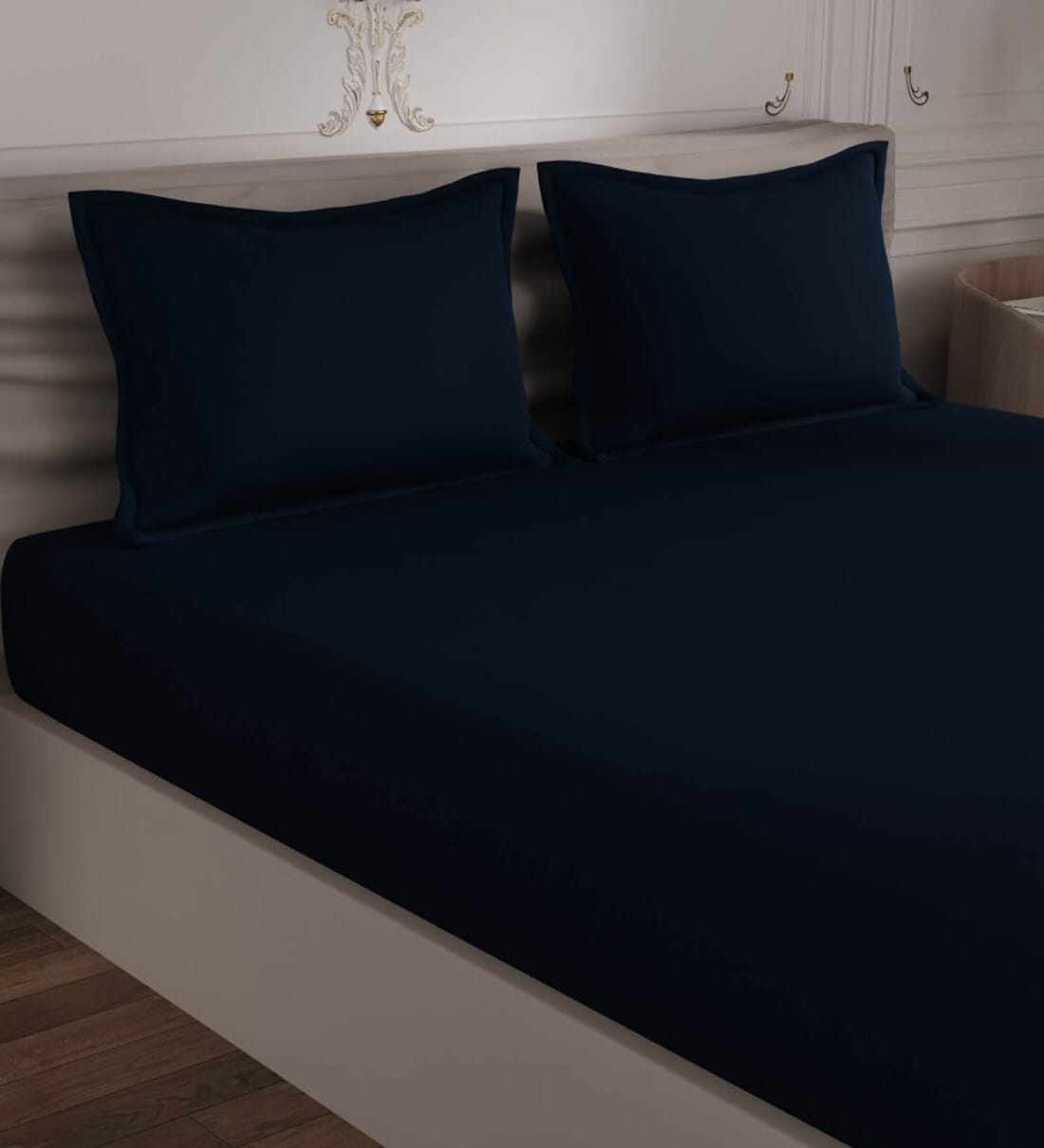 Buy Navy Blue Solid 400 TC 100% Cotton King Sized Bed Sheets with