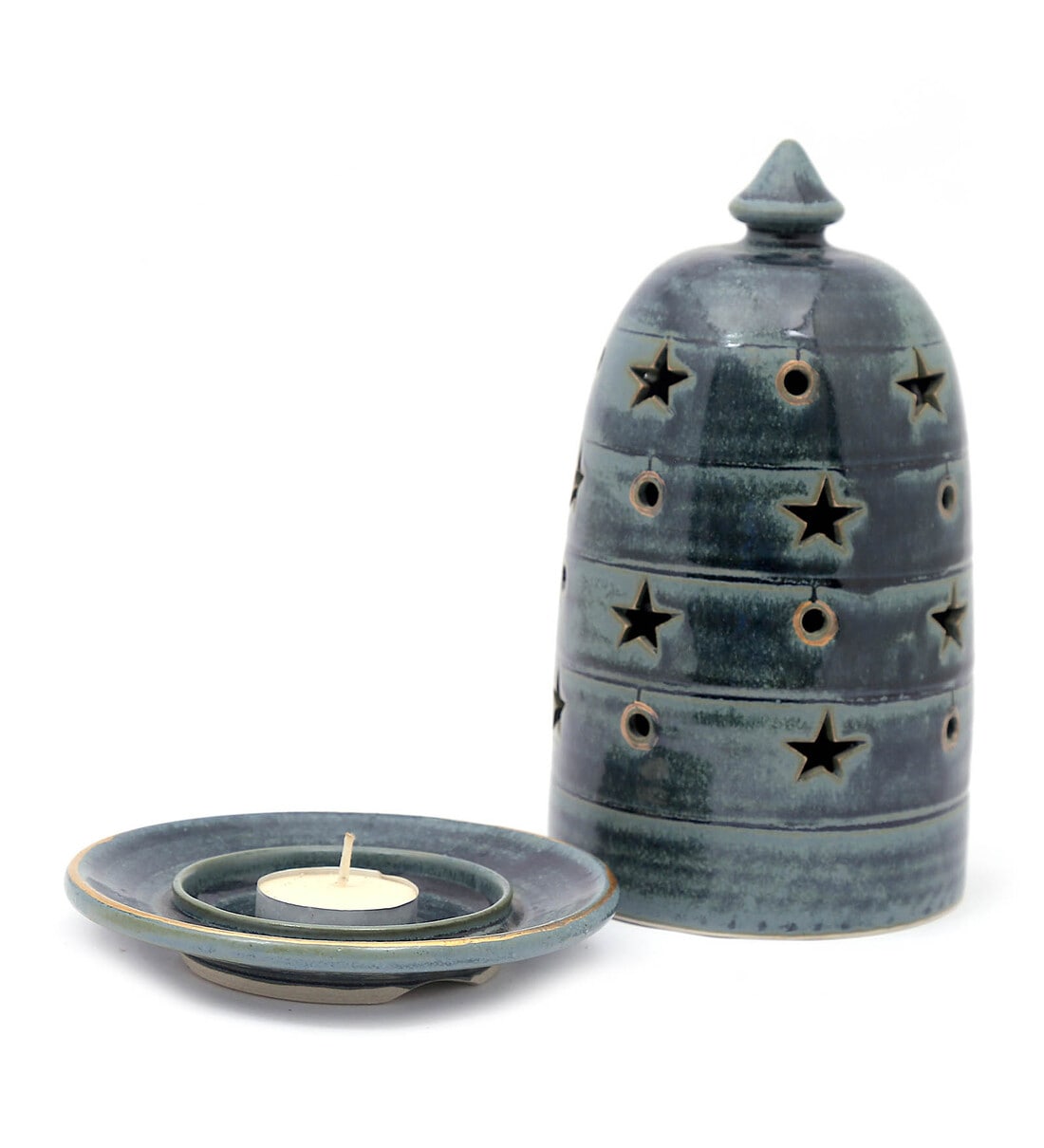 Buy Navy Ceramic Mavi Candle Lamp light Holder By Swaa Clay Studio