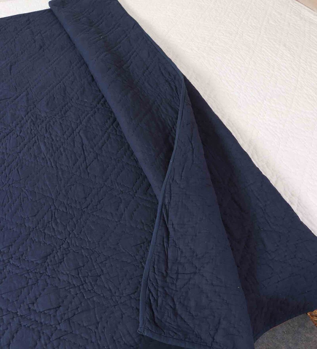 Buy Navy Cotton Geometric 350 GSM Double Bed Quilt with 2 Pillow Covers