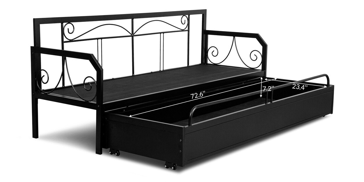 Buy Metallika Metal PullOut Sofa Cum Bed in Blue Finish with Storage