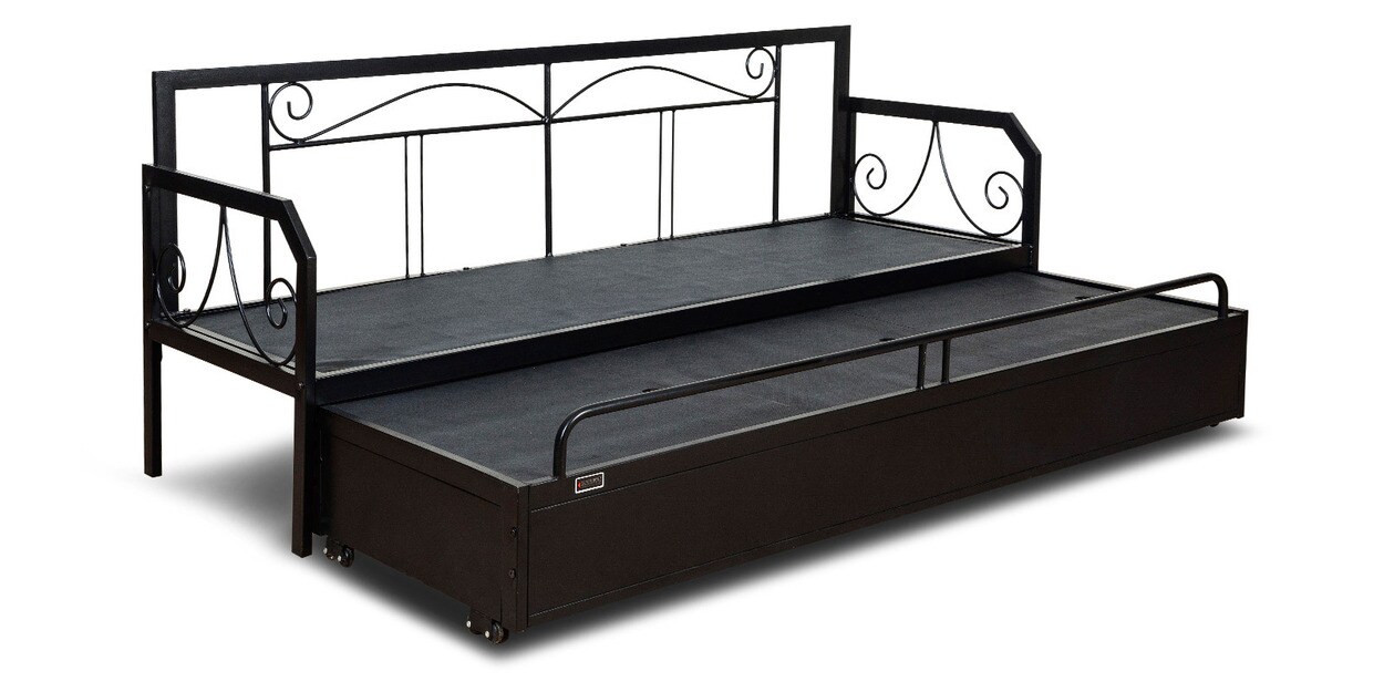 Buy Nairobi Metal PullOut Sofa Cum Bed in Brown Finish with Storage by