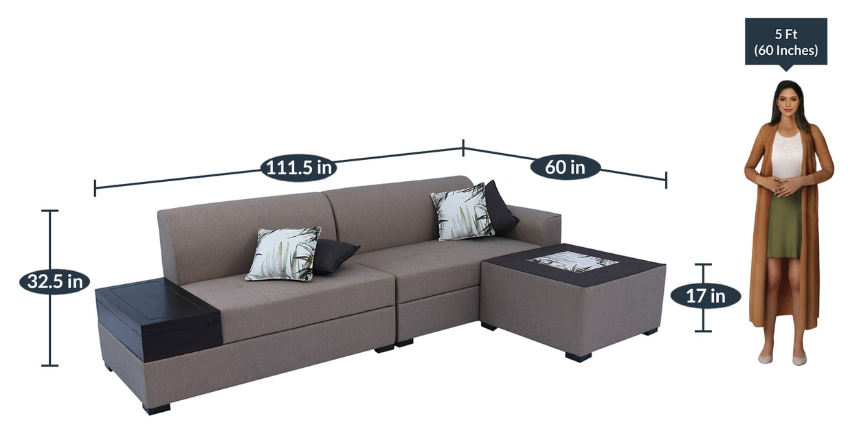 Buy Nanaimo Fabric RHS Sectional Sofa in Brown Colour by Muebles Casa