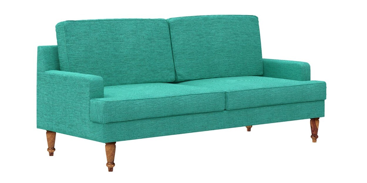 Buy Nawab Fabric 3 Seater Sofa in Maldivian Teal Colour by Chumbak