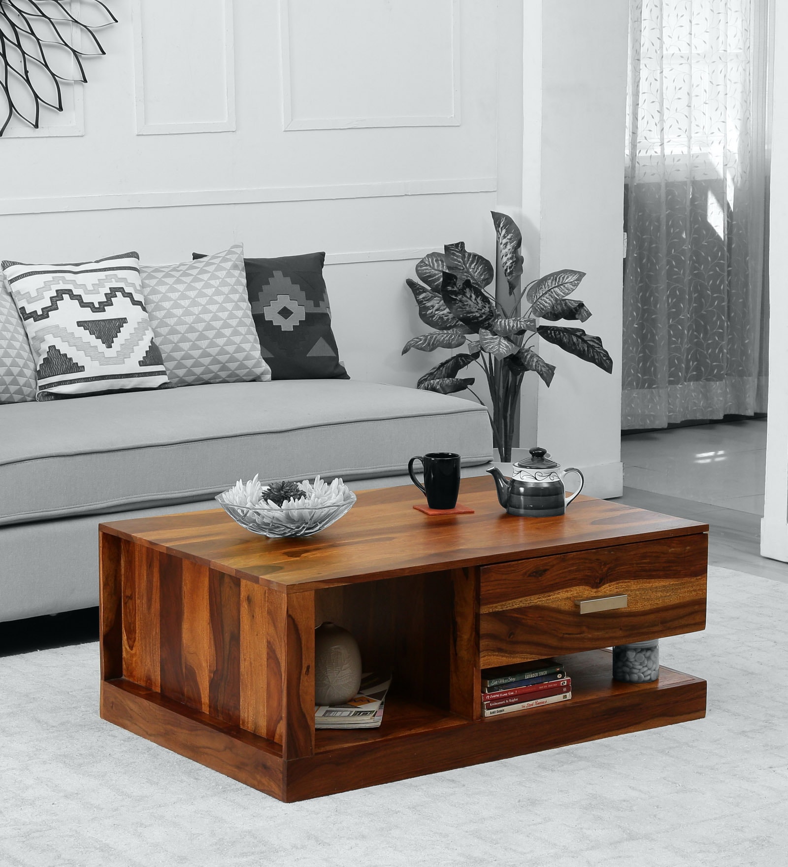 Nave Solid Wood Coffee Table In Natural Teak Finish