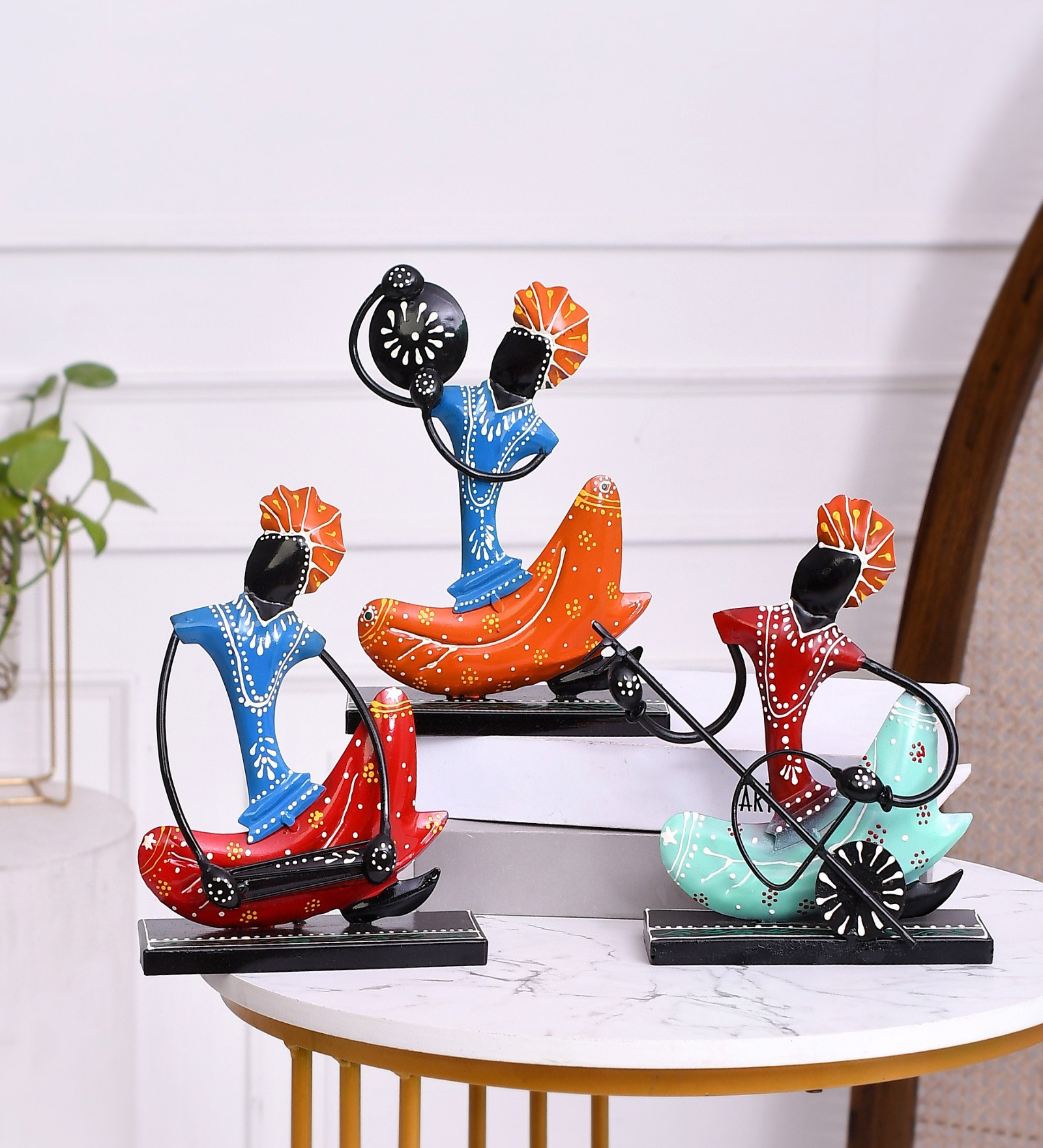 Black Metal Nagpuri Musicians Decorative Showpiece Set Of 3