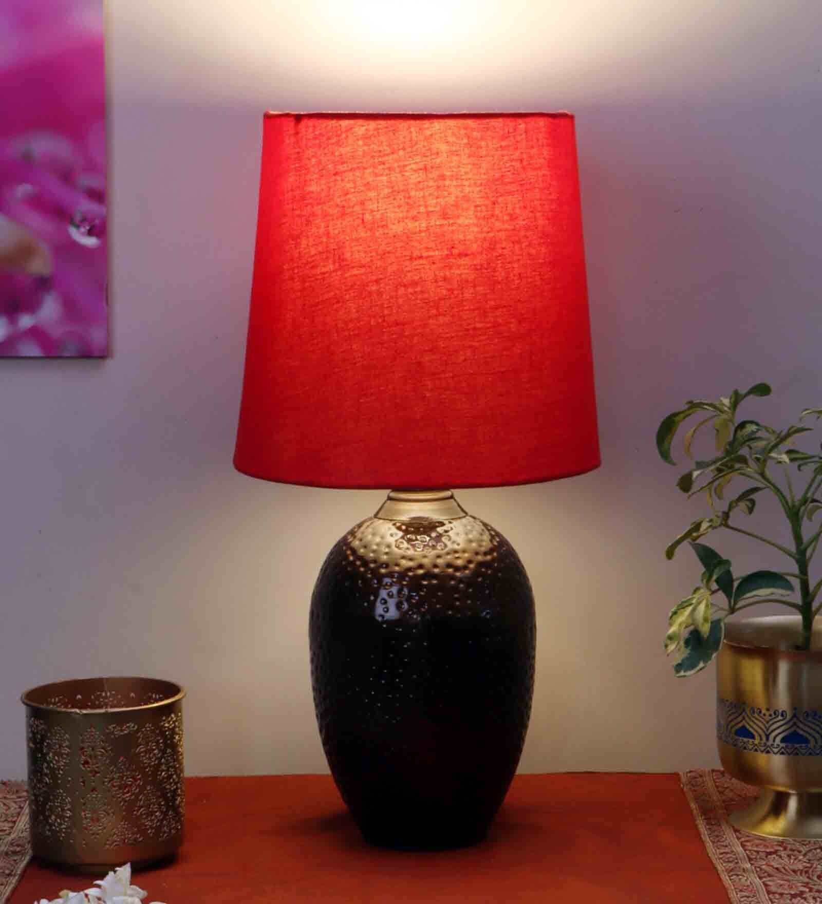 Buy Nalanda Table Lamp With Red Shade By Nakshikathaa at 32 OFF by
