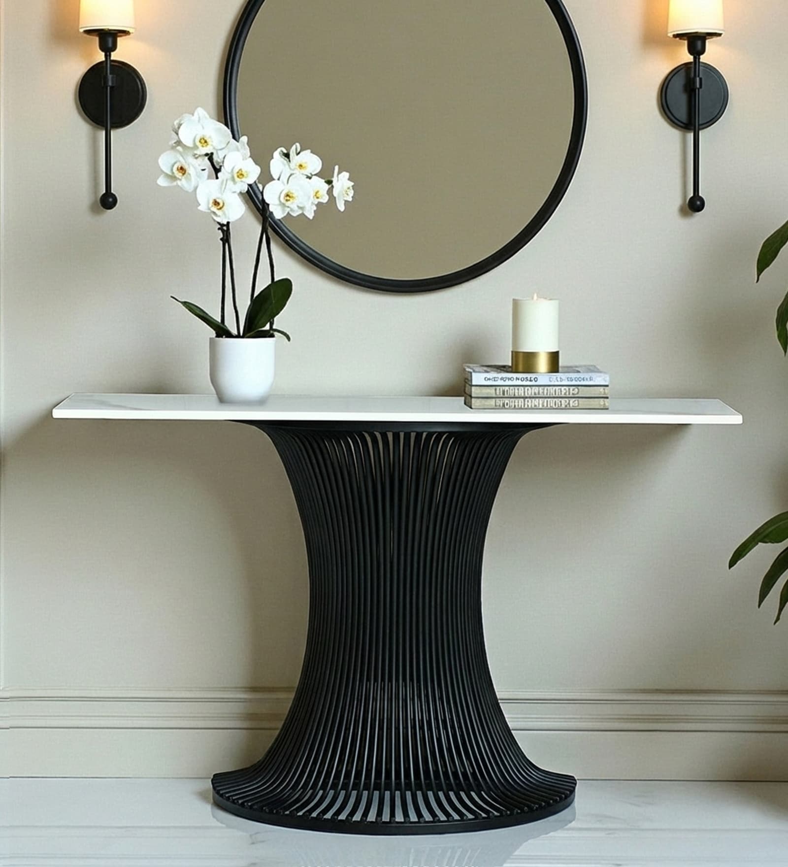 Naldo Metal Console Table In Black Finish With Porcelain Top Naldo Metal Console Table In Black Finish With Porcelain Top