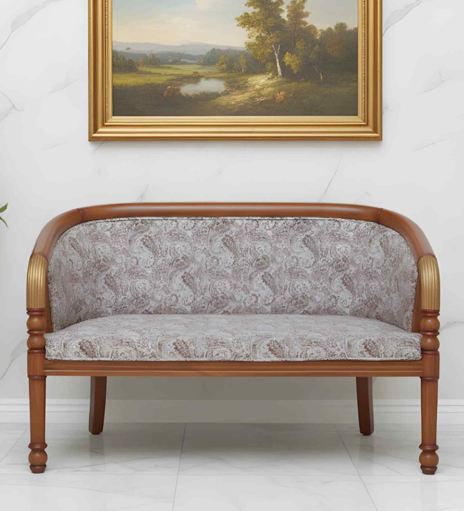 Nami Solid Wood Love Sofa In Teak Gold Finish