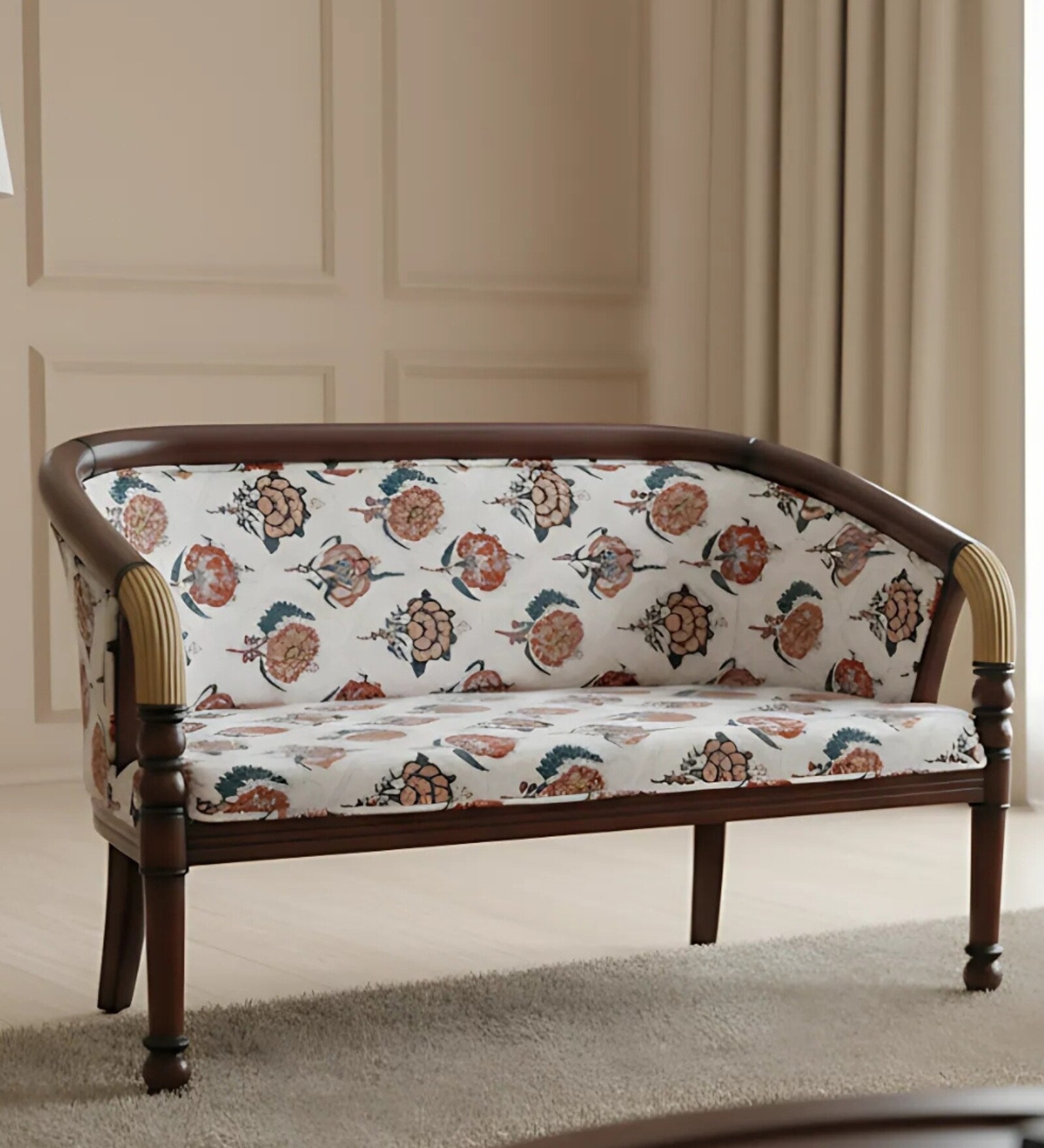 Nami Solid Wood Love Sofain Brown Gold Finish