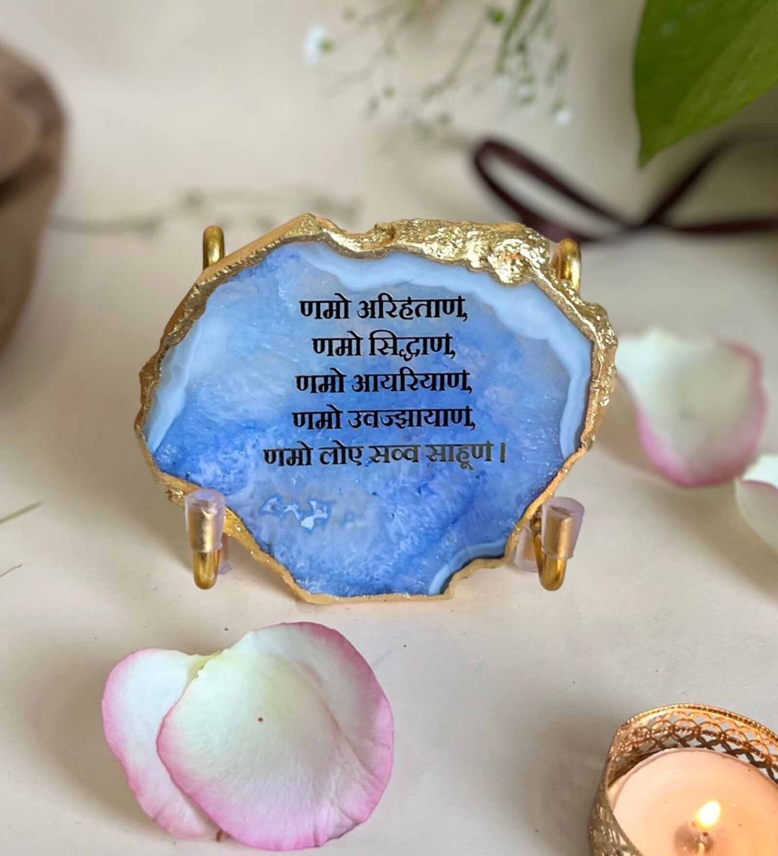 Namokar Mantra Metal Holder with Blue Agate