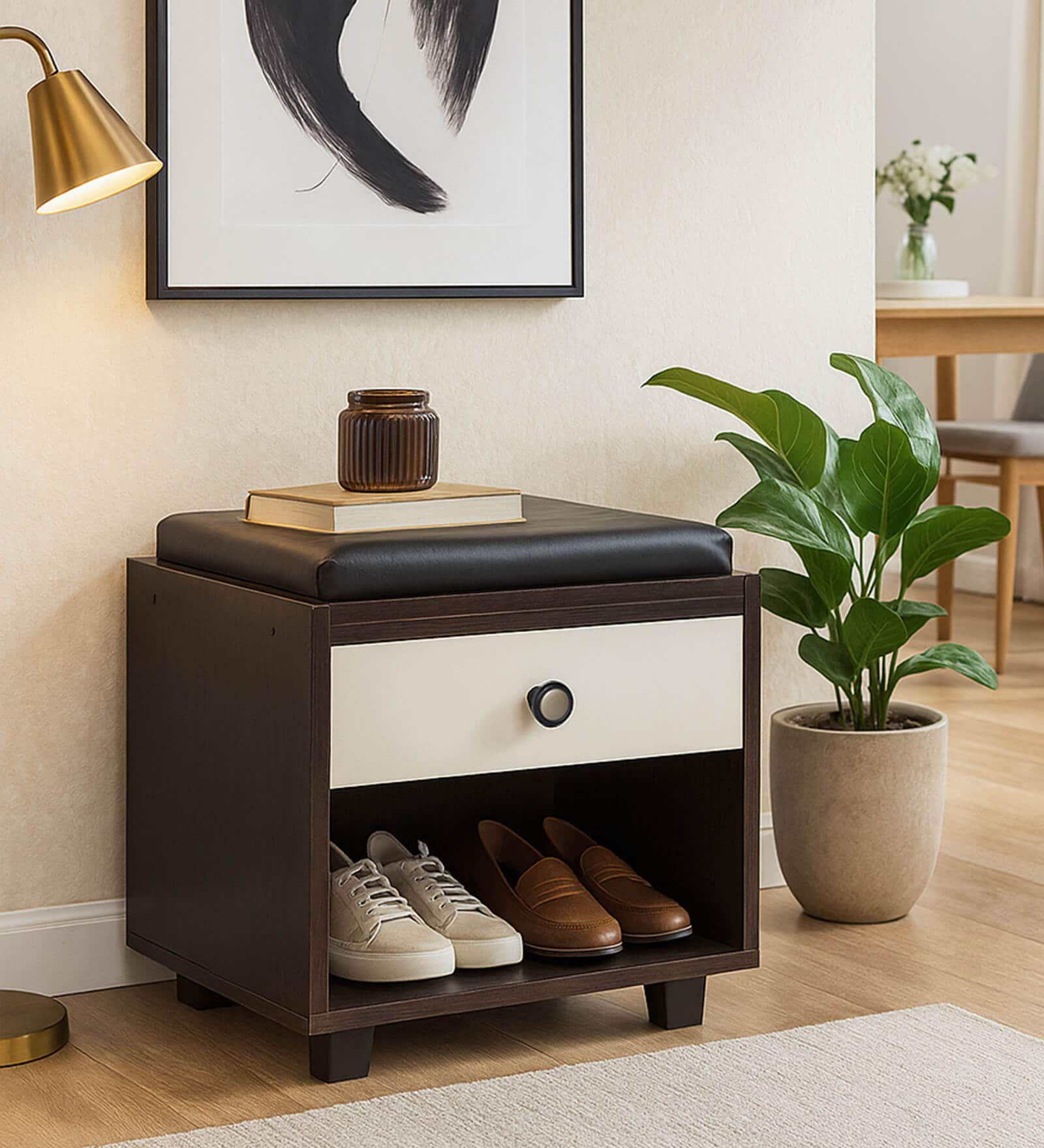 Nano Shoe Cabinet In Wenge & White Finish With Seating