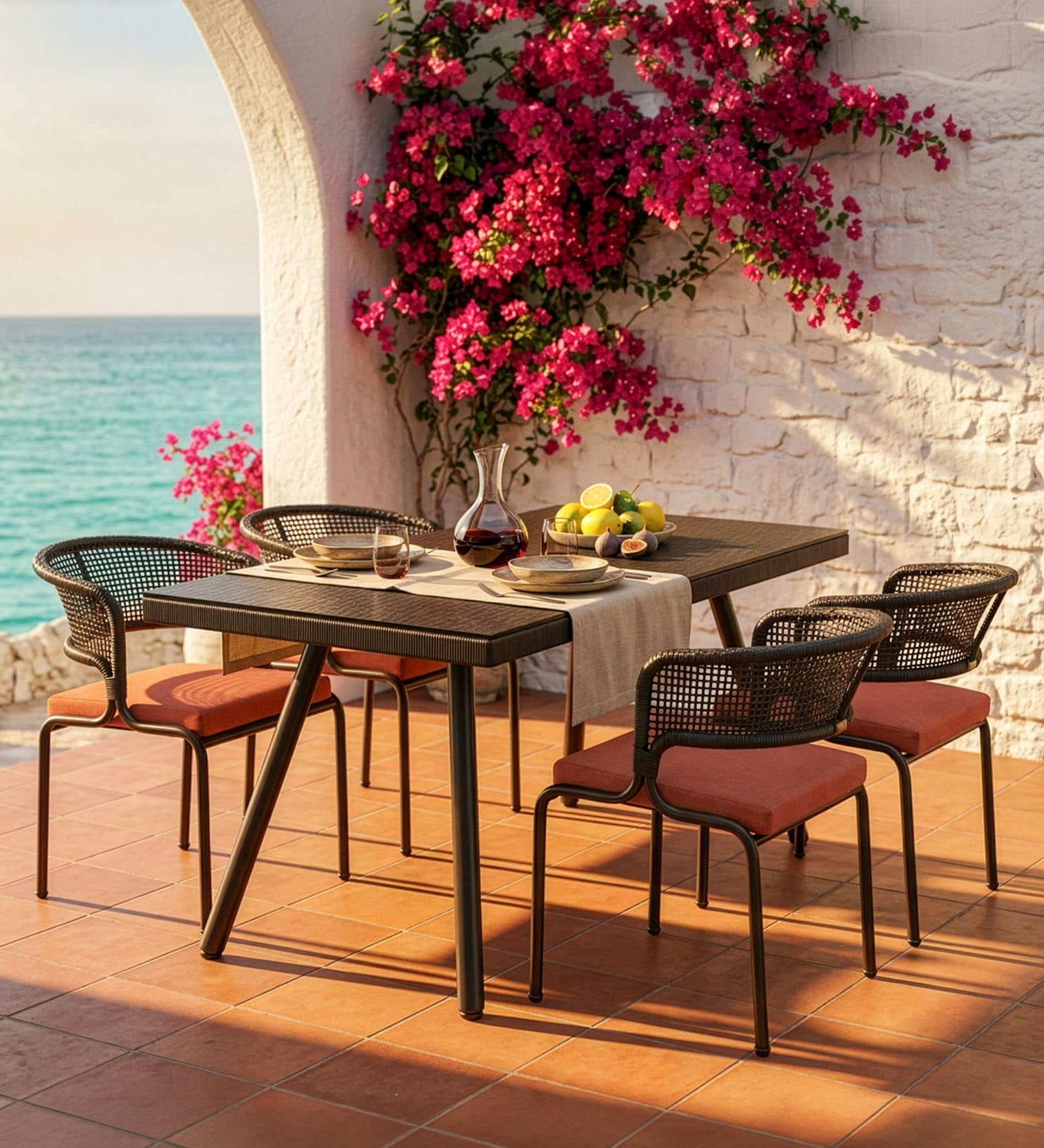 Naomi Wicker 4 Seater Dining Set In Light Brown Finish