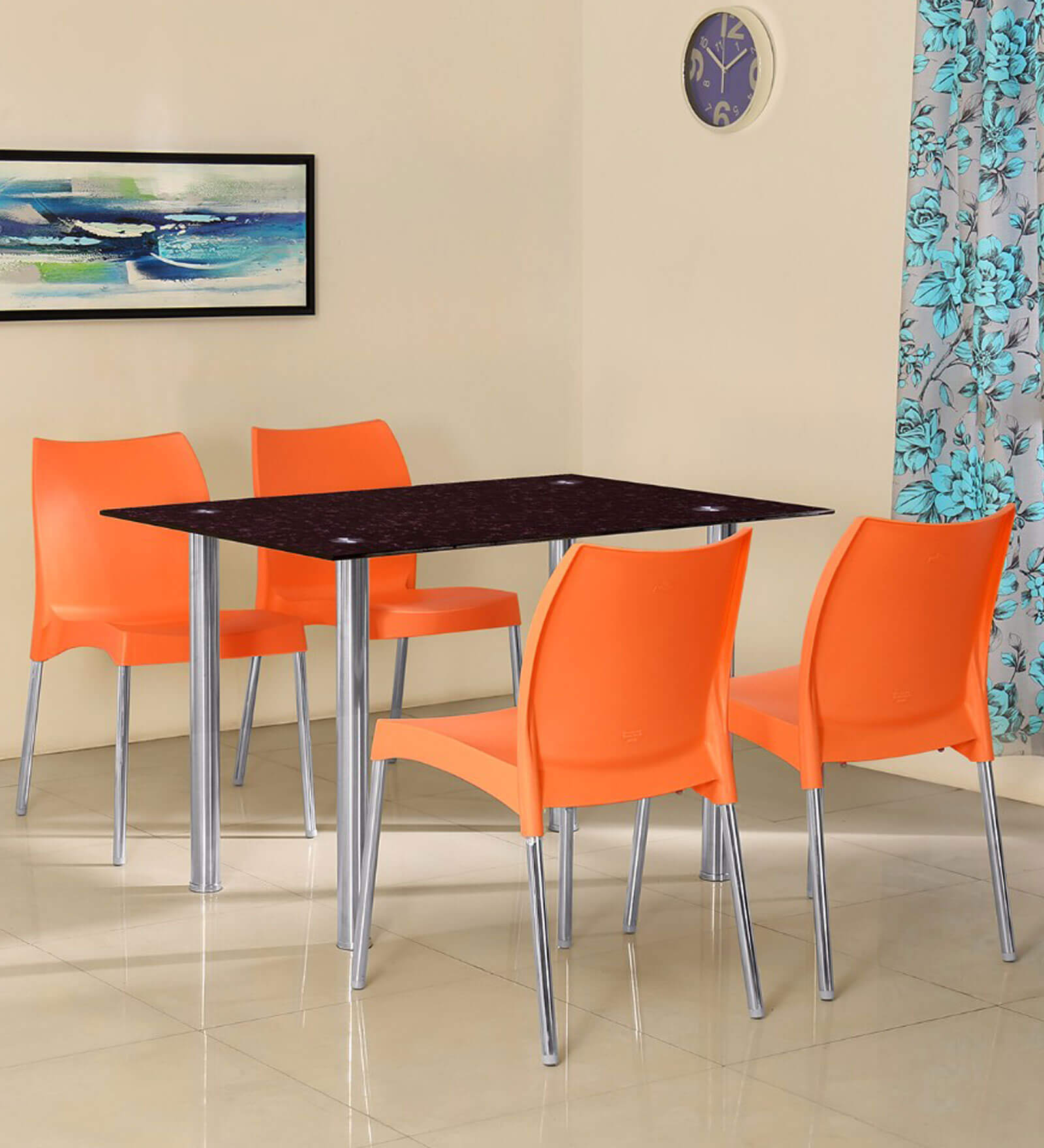 Buy Napoli Four Seater Dining Set with Orange Colour Chairs by @home Online - 4 Seater Dining ...