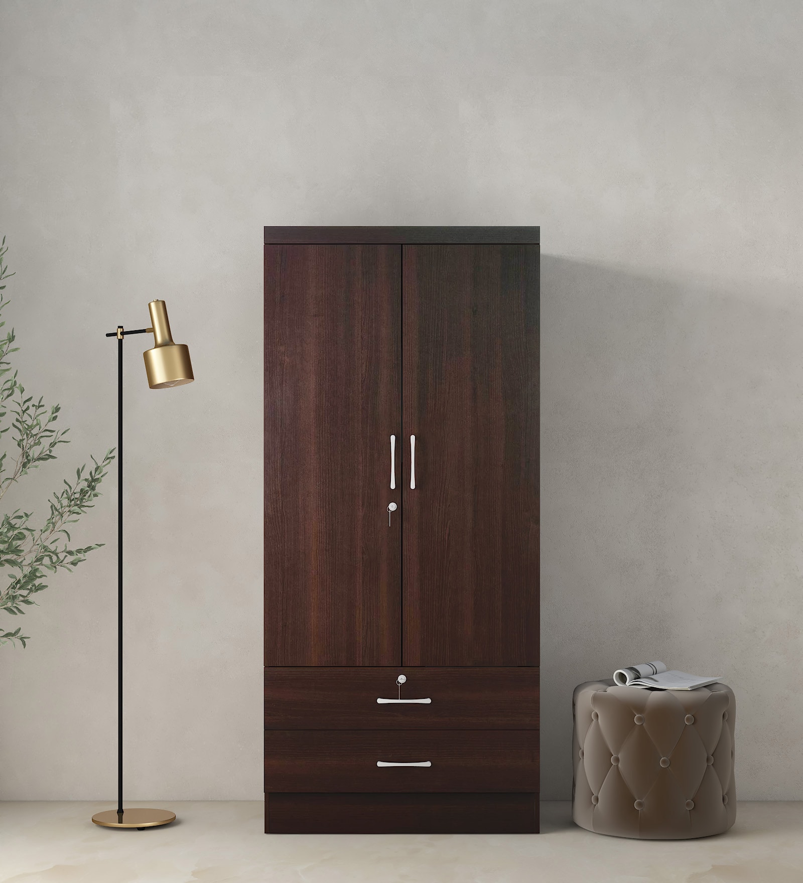 Nariko 2 Door Wardrobe with Drawers in Wenge Finish