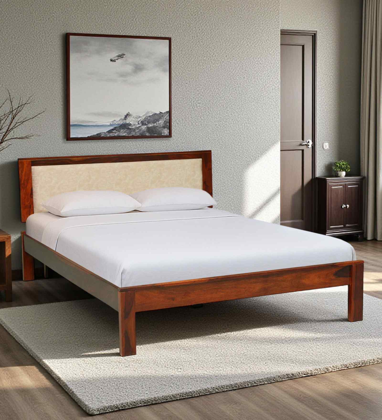 Narvik Sheesham Wood King Size Bed In Honey Oak  Finish