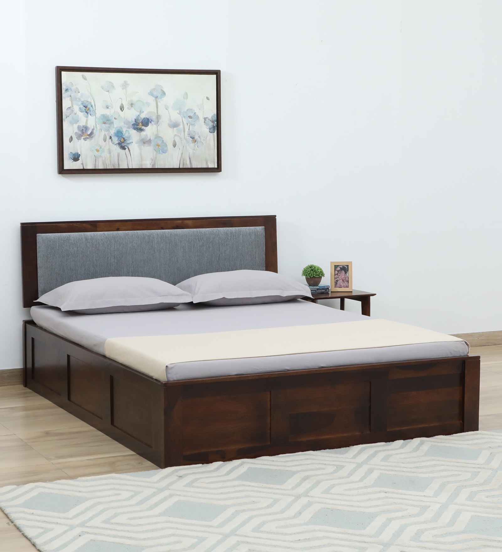 Narvik Sheesham Wood King Size Bed In Provincial Teak Finish With Box Storage