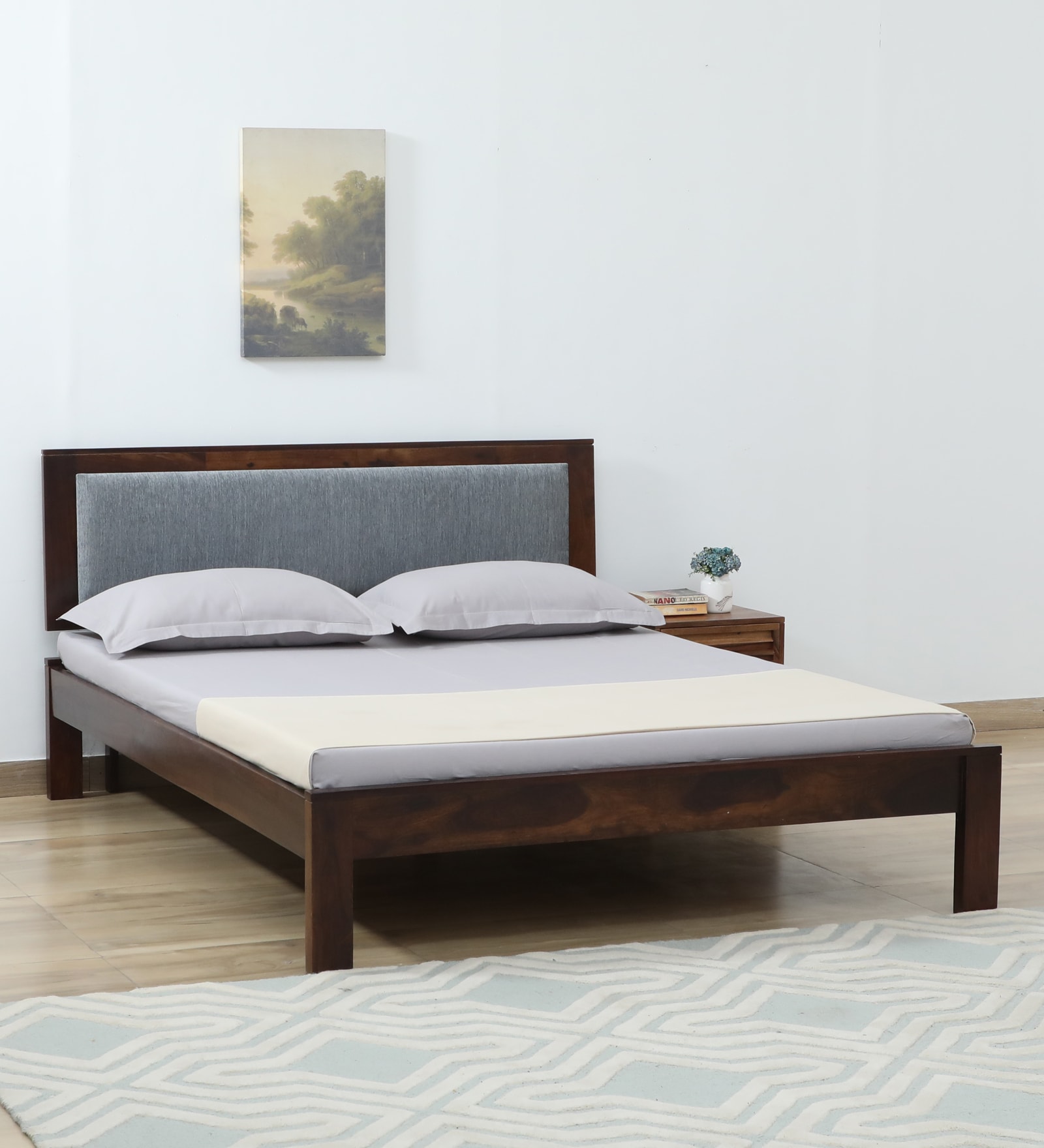 Narvik Sheesham Wood Queen Size Bed In Provincial Teak Finish