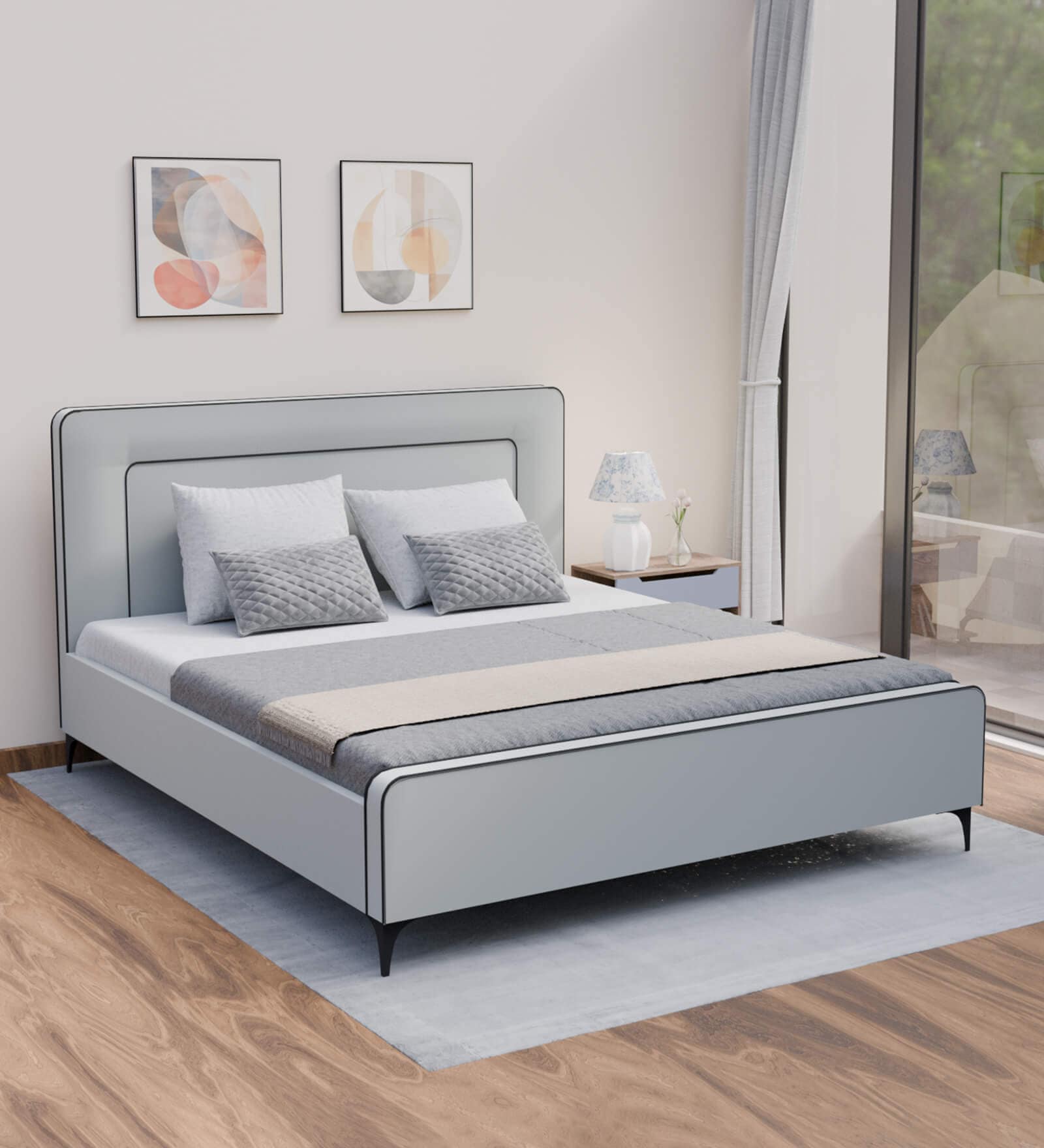 Natalia Upholstered Queen Size Bed In Steel Grey Colour