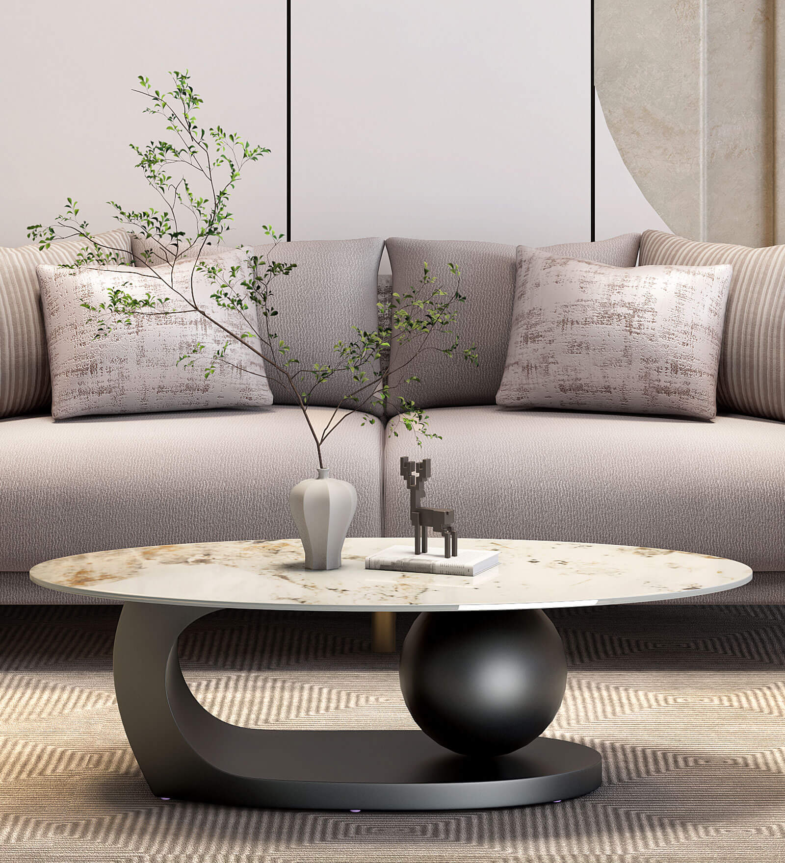 Natalie Marble Top Coffee Table In Black & White Finish