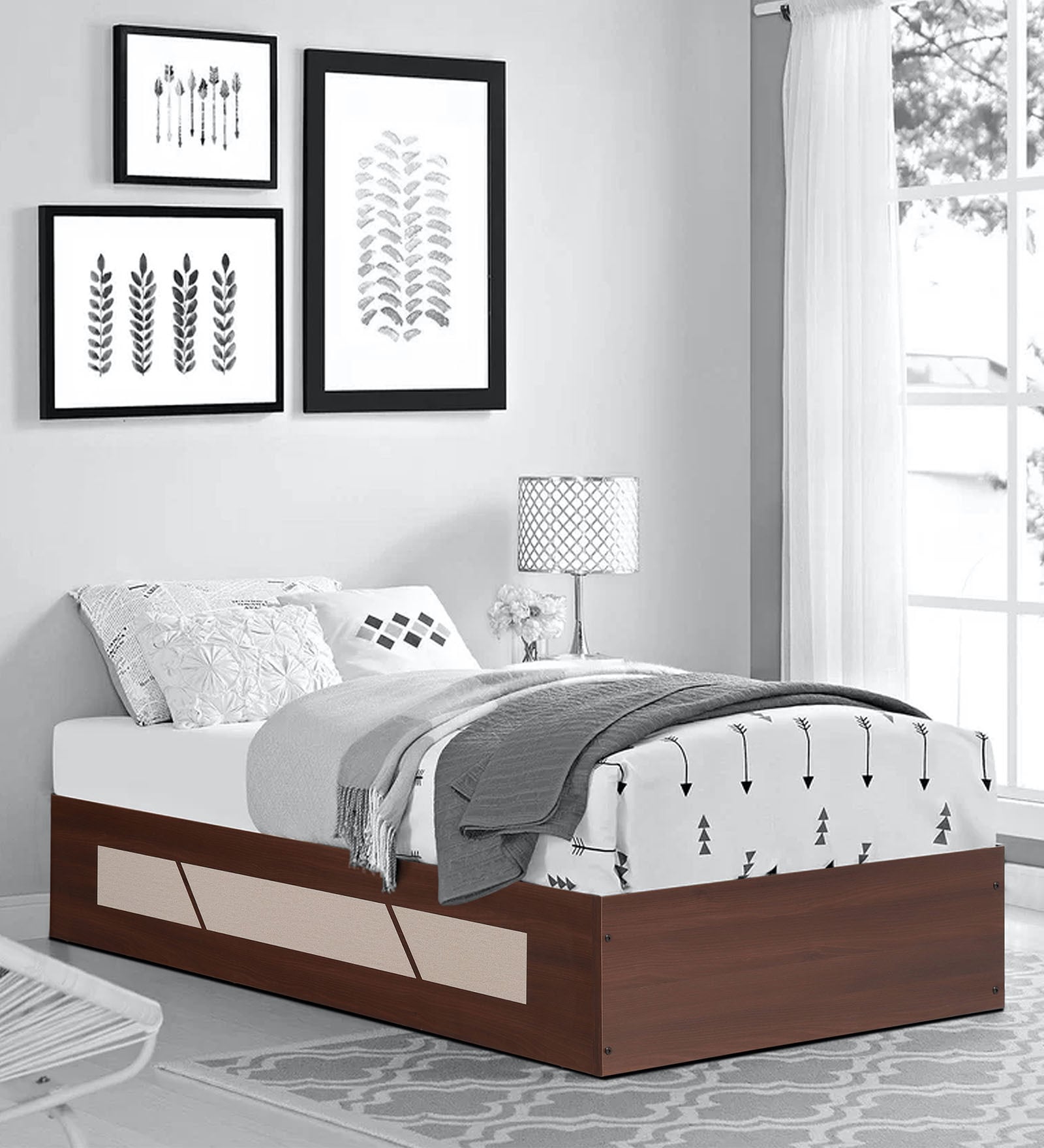 Native Single Bed in Brown Finish with Box Storage