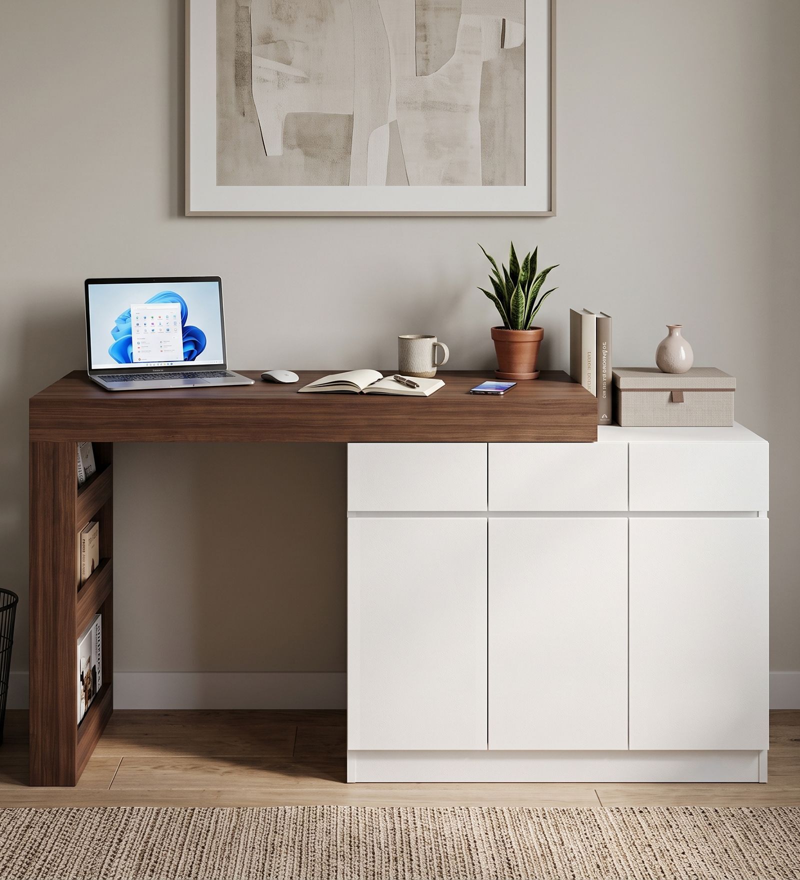 Natura Study Table In Planked Walnut And White Finish Natura Study Table In Planked Walnut And White Finish