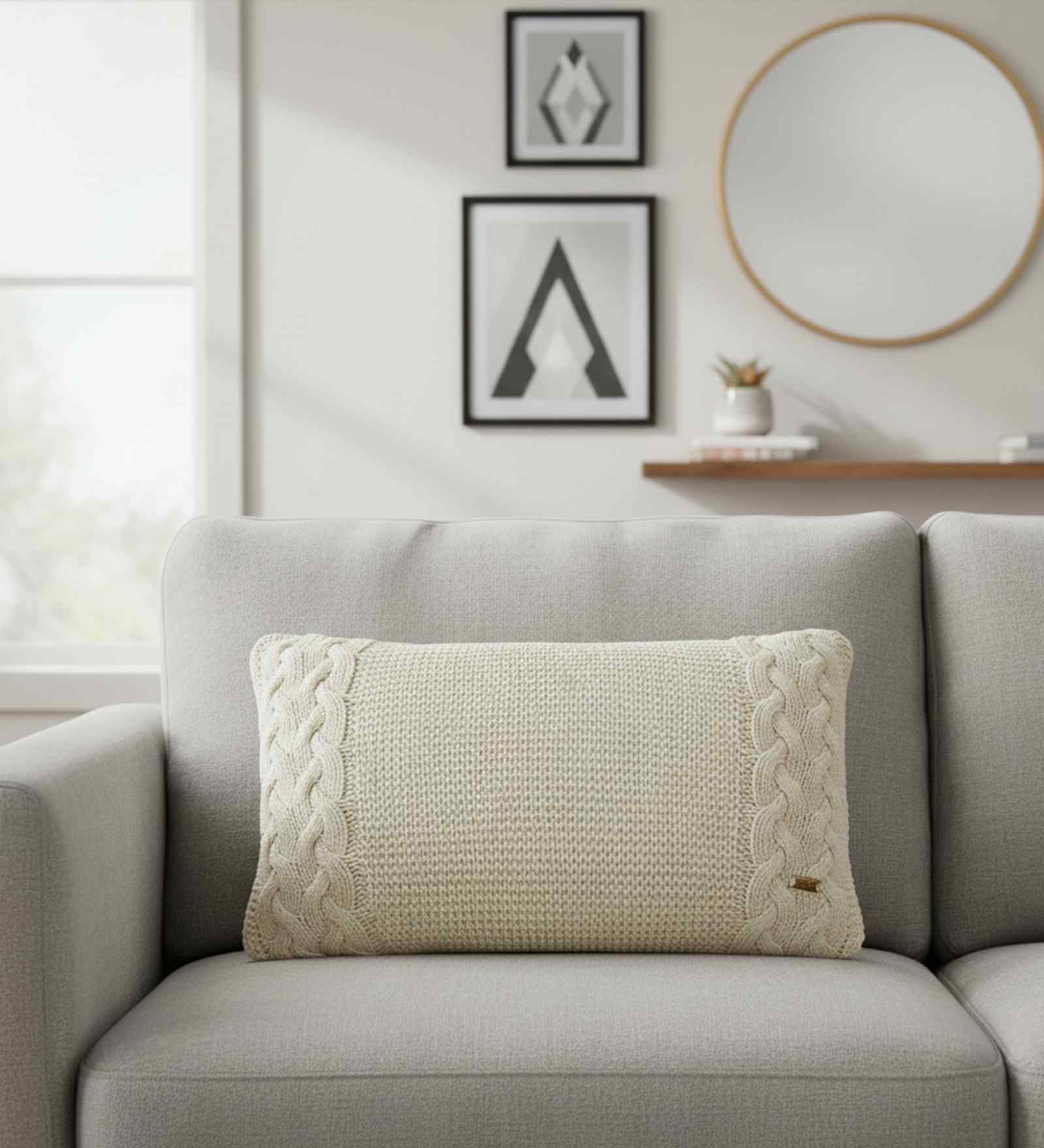 Natural 100% Cotton Archer 12X20 Inches Knitted Cushion Cover