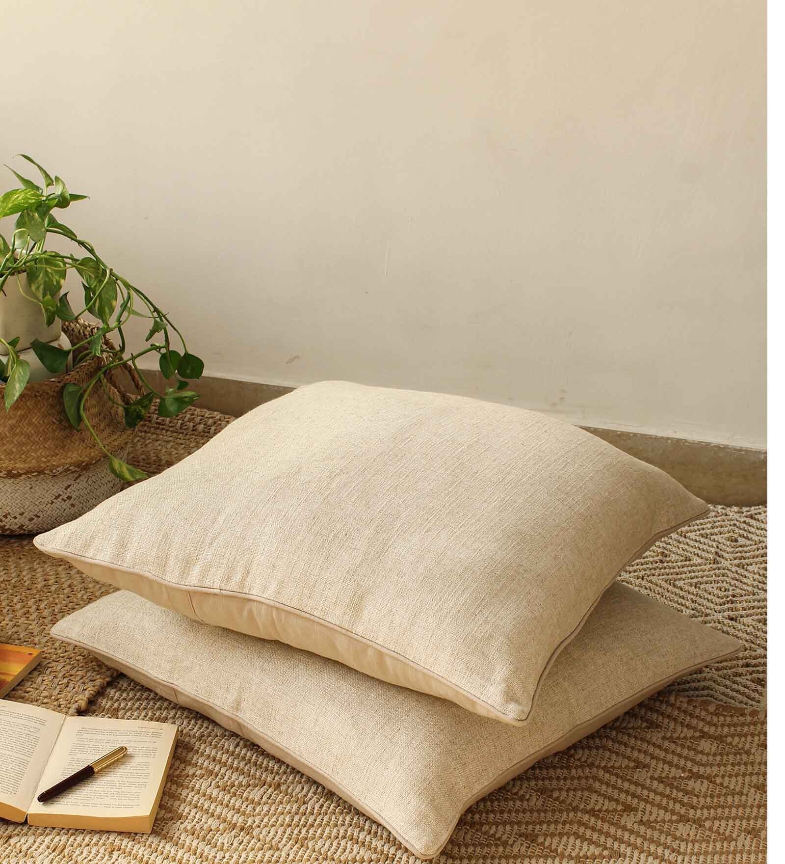Buy Natural 100% Cotton Solid 24x24 inches Cushion Covers (Set of 2) at ...