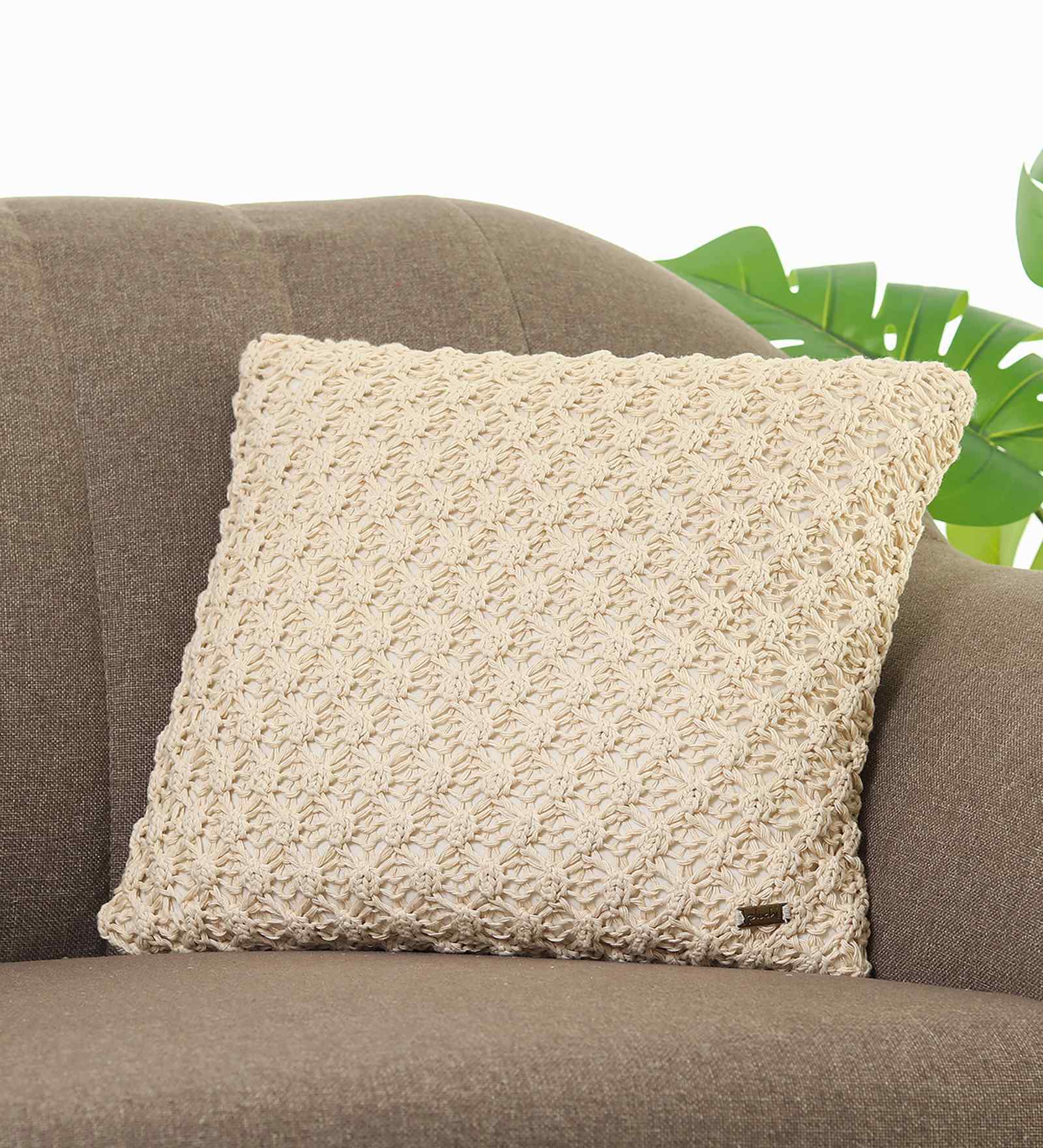 Natural 100% Cotton Popcorn 16X16 Inches Knitted Cushion Cover